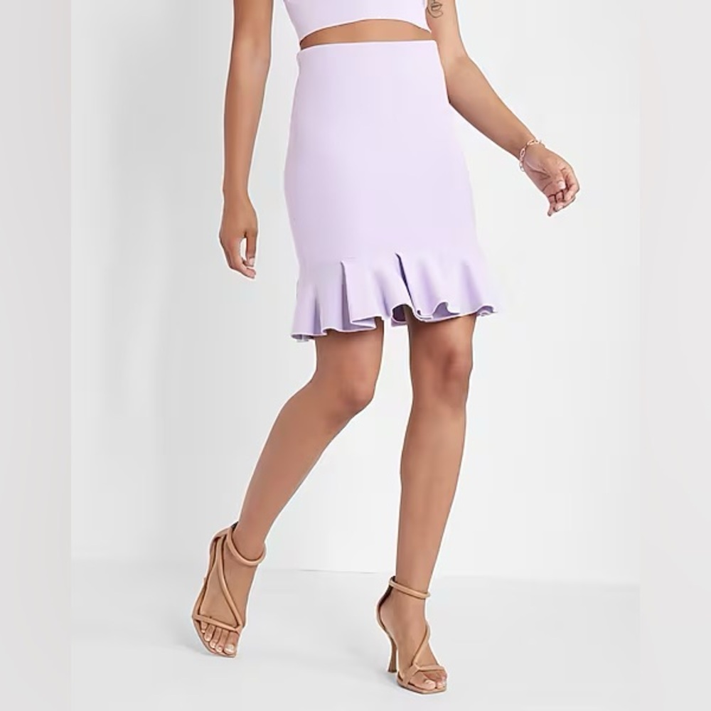 NWT EXPRESS Body Contour High Waisted Sweater Lavender Ruffle Hem Skirt XS
